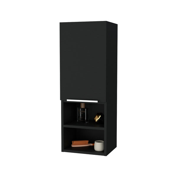 English Elm Milwaukee Black Medicine Cabinet with Mirror Door, 2 Interior Shelves & 2 Open Bottom Shelves, 32" H B128P148747