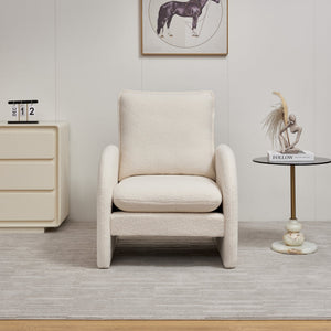 English Elm [ Lamb Fabric Sofa Plush Sherpa Upholstered Accent Chair with Solid Wood Frame, Foam Seat, Toss Pillow Beige W1765P169732