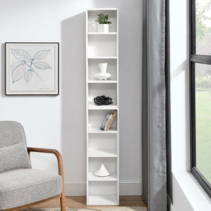 English Elm 8-Tier Media Tower Rack with Adjustable Shelves, Slim Tall Narrow Storage Cabinet for Home Office Organization White W487P318936