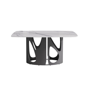 English Elm 63" Modern Sintered Stone Dining Table With Curved White Top & Black Iron Legs For 6 People W1535S00434