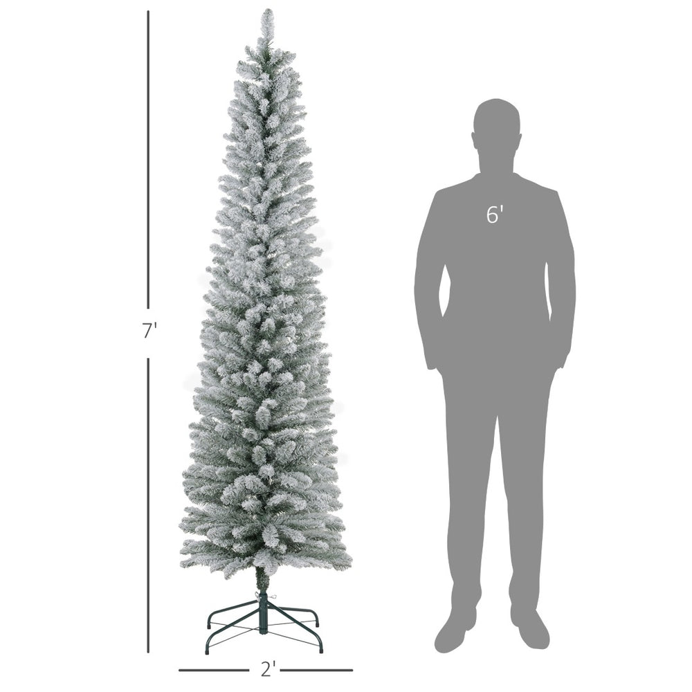 English Elm Pencil Silhouette Snow Flocked Artificial Christmas Tree with Sturdy Metal Base 7 Ft T3971P419916