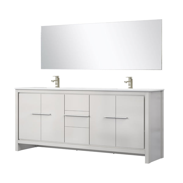 English Elm White Double Bath Vanity Set With Cultured Marble Top, Brushed Nickel Faucet & 70" Mirror Included B2731S01778-GIGA