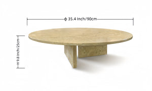 English Elm Glod Yellow Beige Marble Coffee Table - Handcrafted Luxury Design, Modern Minimalist 90Cm Centerpiece W1696P262767