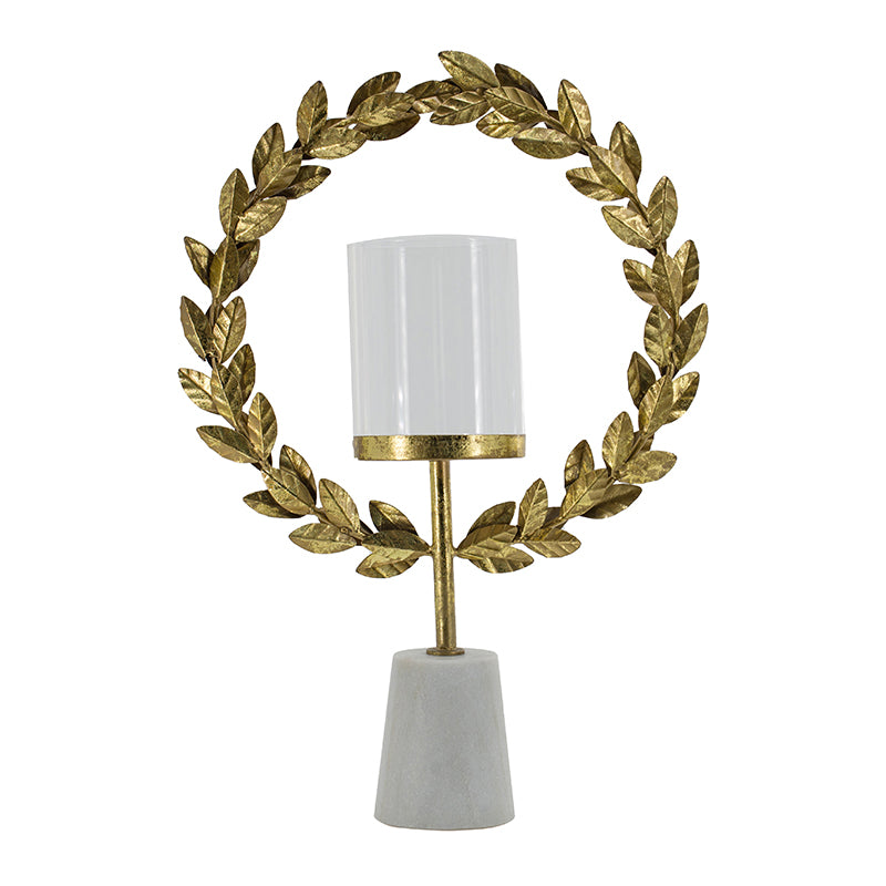 English Elm 14.2x3.5x19.7" Floral Hurricane with Marble Base, Gold-Accent Iron Décor for Living & Dining Rooms W2078P390752