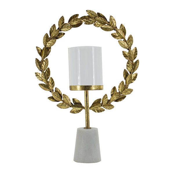 English Elm 14.2x3.5x19.7" Floral Hurricane with Marble Base, Gold-Accent Iron Décor for Living & Dining Rooms W2078P390752