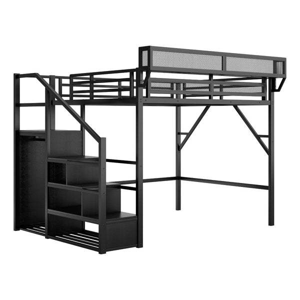 English Elm Queen Size Loft Bed With Integrated Storage, Metal Frame, Stylish Design For Kids, Teens, Adults W2580S00038-GIGA