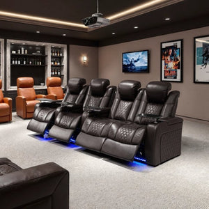 English Elm 124.4"power Reclining Sectional Nappa Leather Home Theater Rgb Led 4 Seat W3819S00105