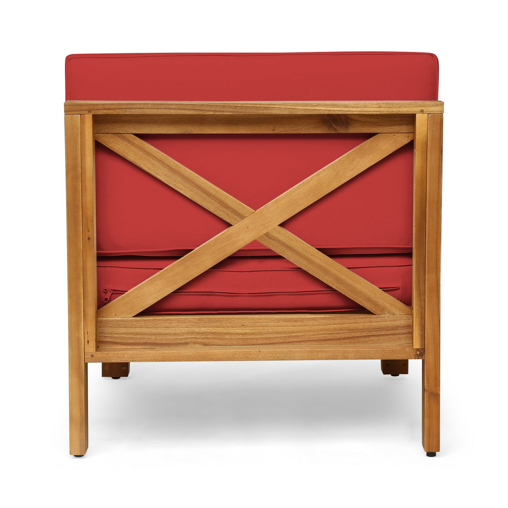 English Elm Christopher Knight Home® - BRAVA Acacia Outdoor Armless Chair with Cross-Back Design, Water-Resistant Cushions, Durable Frame Red 64493.00RED