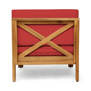 English Elm Christopher Knight Home® - BRAVA Acacia Outdoor Armless Chair with Cross-Back Design, Water-Resistant Cushions, Durable Frame Red 64493.00RED