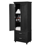 English Elm Tall Storage Cabinet With Two Drawers For Bathroom/Office, Black