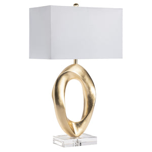 Crestview Collection 31" Apollo Gold Resin Table Lamp - Elegant Sculptural Design With White Shade & Crystal Base   Cvavp1646