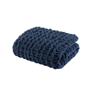 Madison Park Chenille Chunky Knit Casual Throw MP50-8238 Navy Blue