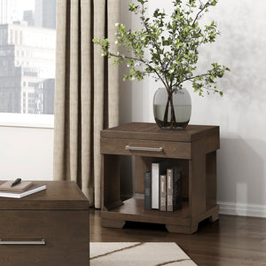 English Elm Modern Mango Veneer End Table with Dovetail Drawer and Open Shelf, Nickel Pull, Contemporary Storage Design Espresso 25.5 L x 27.5 W x 27.5 H B011P387100