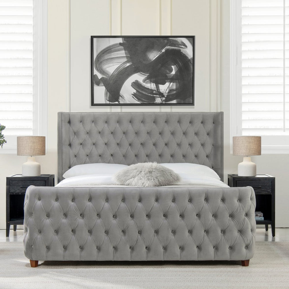 English Elm Jennifer Taylor Home - Brooklyn King Tufted Velvet Bed Set - Elegant Opal Grey Wingback Design For Cozy Luxury Retreat B2719P238195