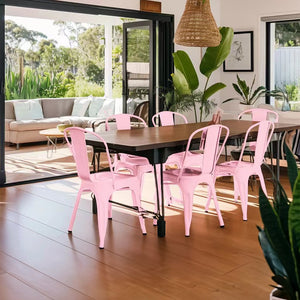 English Elm Set Of 4 Stylish High-Gloss Pink Metal Dining Chairs - Stackable, Lightweight, Easy-Clean, Durable Design B347P383379-GIGA