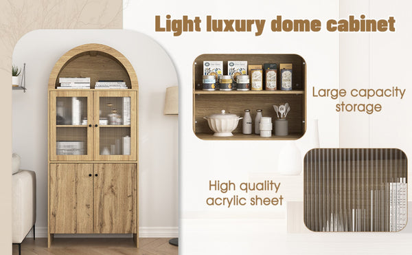 English Elm Natural Wood Grain Mdf Dome Cabinet with Led Lighting for Snack and Beverage Storage W3226P279091