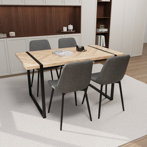 English Elm 59" Modern Farmhouse 4-Piece Dining Table Set With Suede Chairs - Stylish, Sturdy, And Ergonomic Design W2189S00163