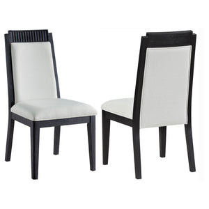 English Elm Mason Ivory & Black Wood Dining Side Chair Set of 2 — Distressed Black Frame, Bordered Ivory Upholstery, Plush Comfort B062P299891