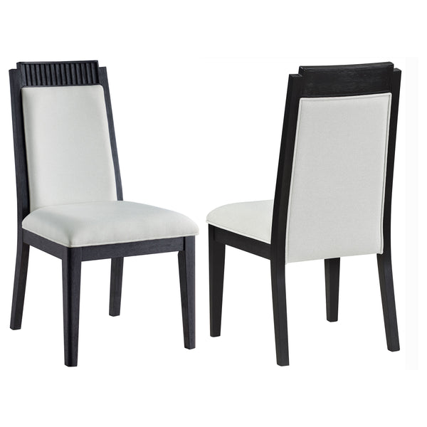 English Elm Mason Ivory & Black Wood Dining Side Chair Set of 2 — Distressed Black Frame, Bordered Ivory Upholstery, Plush Comfort B062P299891