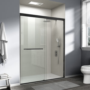 English Elm 56-60 in Semi-frameless Bypass Shower Door Matte Black Tempered Glass Walk-in W1573P239432