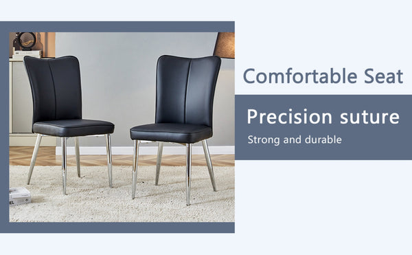 English Elm Table Set: Luxurious Black Marble-Patterned Top With Stainless Steel Legs & 4 Elegant Pu Dining Chairs W1151S01967-GIGA