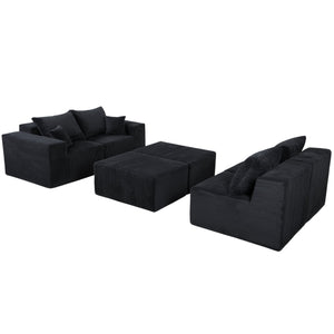 English Elm 6-Piece Modular U-Shaped Sectional Sofa with Chaise Convertible Corduroy Comfort and Secure Base Black W3163S00040