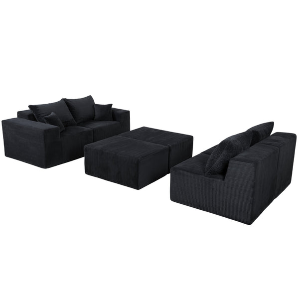 English Elm 6-Piece Modular U-Shaped Sectional Sofa with Chaise Convertible Corduroy Comfort and Secure Base Black W3163S00040