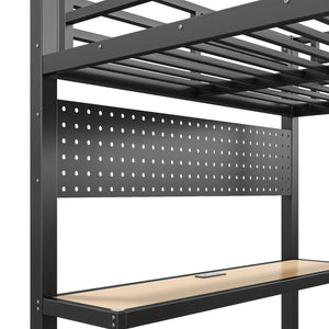 English Elm Twin Over Full Playhouse Bunk Bed with Slide Ladder Storage Shelves and Wardrobe W5305S00060
