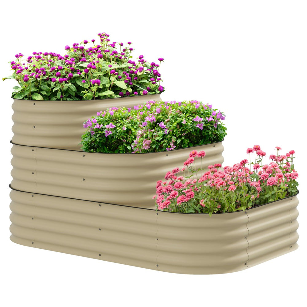 English Elm Outsunny 3 Tier Galvanized Steel Raised Garden Bed with Open Bottom Stair Step Design W2225P174395
