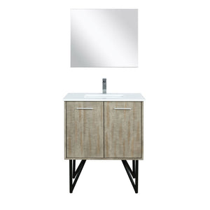 English Elm Rustic Acacia Bath Vanity Set - 30" W With White Quartz Top, Chrome Faucet & 28" Framed Mirror Included B2731S01928-GIGA