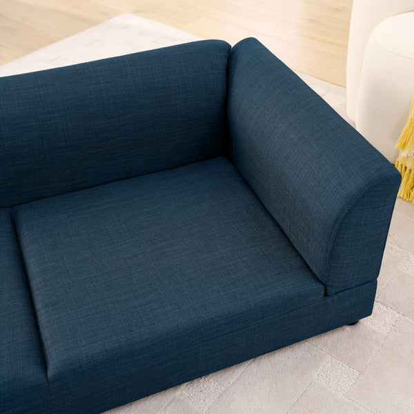 English Elm Comfortable Linen Upholstered Pet Sofa with Backrest and Armrests for Large Dogs Dark Blue W487P430319