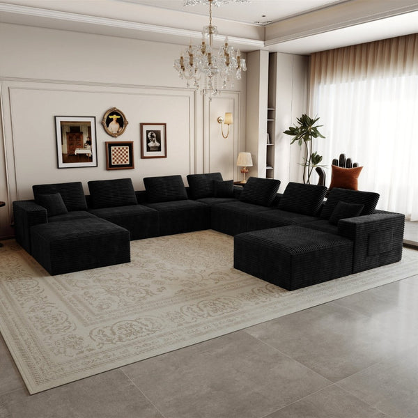 English Elm 141.73*141.73"modular Sectional Sofa 9 Piece Plush Corduroy Living Room Corner Couch W3819S00146