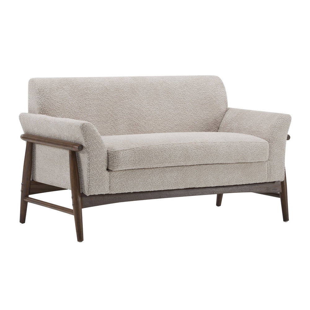English Elm Christopher Knight Home® - Boucle Mid-Century Flared Arms Loveseat with Elm Legs — Plush Bouclé Upholstery, Cozy Modern Accent (57.5") Almond,Walnut N771P294675V