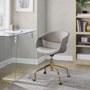 English Elm Task Chair with Chrome Five Star Base Grey Fabric Seat for Modern Home Office Use Gold,Light Grey B202P474187