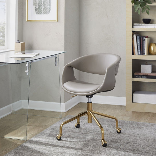 English Elm Task Chair with Chrome Five Star Base Grey Fabric Seat for Modern Home Office Use Gold,Light Grey B202P474187
