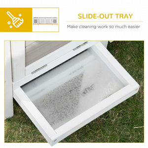 English Elm Pet Rabbit Hutch in White Fir Wood with Pull Out Tray and Divided Living Space T3971P407318