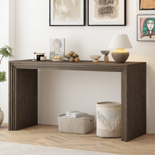 English Elm U_Style Modern Console Table – Sleek Paulownia Wood Veneer Design For Entryway & Living Room Style N711P205930N-GIGA