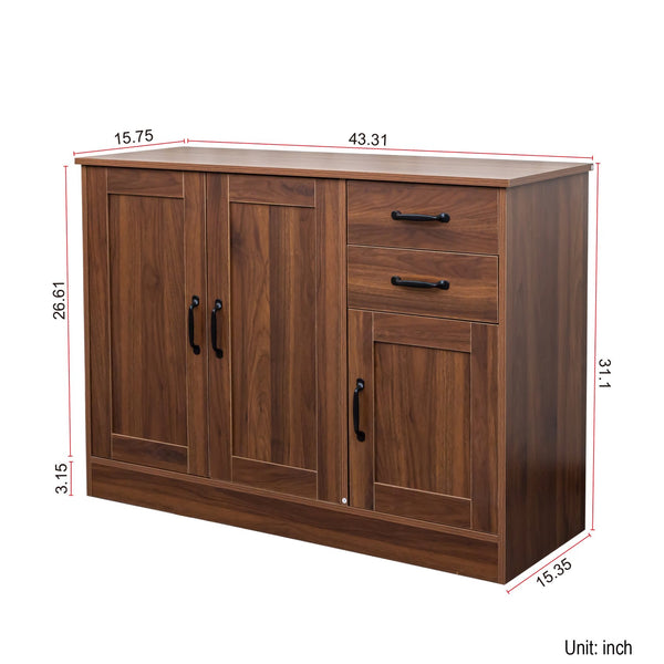 English Elm Modern Wood Buffet Sideboard with 3 Doors, 2 Drawers & Adjustable Shelves — Stylish Entryway Storage Cabinet W331P242454