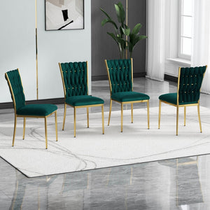English Elm Modern Velvet Upholstered Dining Chairs with Gold Metal Legs Elegant Set of Two Green W210P309923