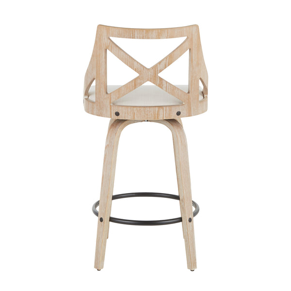 English Elm Charlotte Farmhouse Counter Stool Set of 2 - Whitewashed Wood X-Back, Cream Fabric Swivel Seats, 360° B202P221816