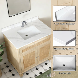 English Elm 37-inch Carrara Quartz Vanity Top Undermount Sink Marble Veined Stain Resistant Bath W2699P459405