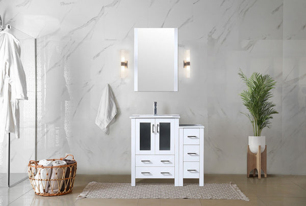 English Elm Volez White 36" Single Bath Vanity with Side Cabinet, Solid Wood, Soft-Close Drawers, Ceramic Top B2731P337011
