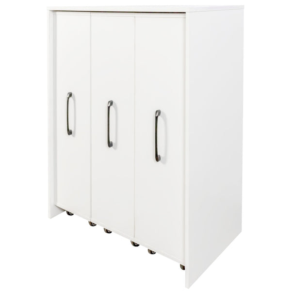 English Elm Bookcase with Pull Out Hidden Shelving Panels on Wheels for Office or Living Room W331P374568