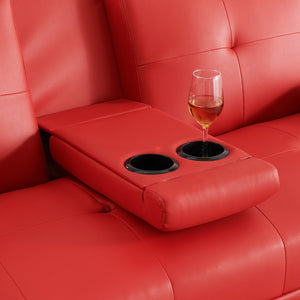 English Elm 67-inch Red Leather Multifunctional Double Folding Sofa Bed with Coffee Table, 2-Seater PU, 600LB Capacity and Metal Legs W1658P375657