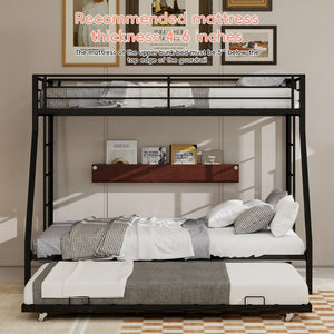 English Elm High Strength Iron Bunk Bed with Rolling Trundle Minimalist Queen Frame for Three W1935P360876