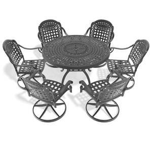 English Elm 7-Piece All-Weather Cast Aluminum Dining Set With 6 Swivel Chairs & Round Table For Outdoor Elegance P2 W1710S00450-GIGA