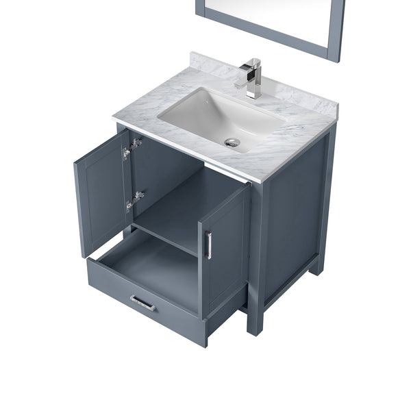 English Elm Dark Grey Bath Vanity Set With Carrara Marble Top, Chrome Faucet & Matching 28" Mirror - Stylish Upgrade! B2731S01250