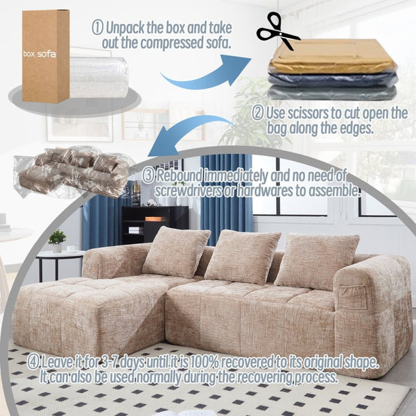 English Elm United Modern Chenille 98.42" L-Shaped Modular Sectional Sofa With Chaise, Tool-Free Setup & Pockets W1568S00149-GIGA