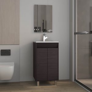 English Elm Bathroom Compact vanity cabinet with sink and mirror, 2-door storage, 2 shelves, 4 legs, engineered durability Black 37.01 L x 22.05 W x 12.2 H B097P350301
