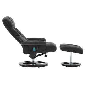 English Elm 010-Recliner Modern Dark Grey Chenille Swivel Lounge with Ottoman, Heated Seat, 5-Point Vibe Massage, 140° Recline, 250lb Capacity W2636P358627